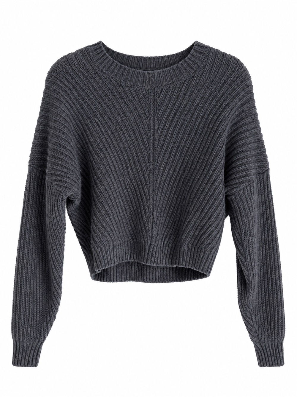 Hollister Charcoal Ribbed Cropped Crewneck Sweater